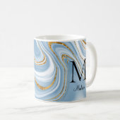Elegant Blue Agate Monogram Name Kaffeetasse (VorderseiteRechts)