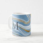 Elegant Blue Agate Monogram Name Kaffeetasse (Vorderseite Links)