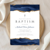 Elegant Blue Agate Religious Baby Baptisse Einladung