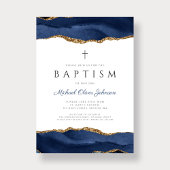Elegant Blue Agate Religious Baby Baptisse Einladung
