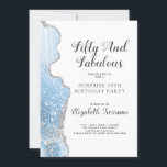 Elegant Blue Agate Überraschung 50. Geburtstag Einladung<br><div class="desc">Eine elegante Überraschung 50. Überraschungsgeburtstag-Party auf einem trendigen blauen Aperitif mit silberner Glitzer Einladung. Hübsche Skripttypografie. Chic Style.</div>