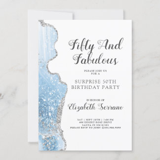 Elegant Blue Agate Überraschung 50. Geburtstag Einladung
