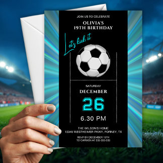 Elegant Blue And Black Soccer Birthday Invitation Einladung