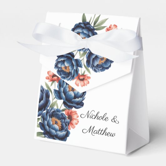 Elegant Blue and Burnt Orange Floral Wedding Geschenkschachtel (Vorderseite)