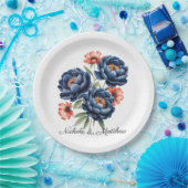 Elegant Blue and Burnt Orange Floral Wedding Pappteller (Party)