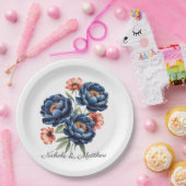 Elegant Blue and Burnt Orange Floral Wedding Pappteller (Party)