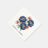 Elegant Blue and Burnt Orange Floral Wedding Serviette (Ecke)