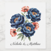 Elegant Blue and Burnt Orange Floral Wedding Weinetikett (Einzelnes Label)