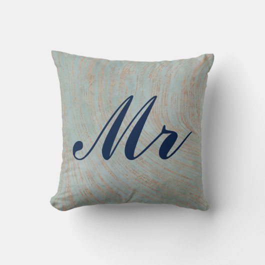 Elegant Blue and Copper Marmor Design Mr. und Mrs. Kissen (Vorderseite)