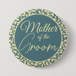 Elegant Blue and Cream Leaf Mother of the Groom Button