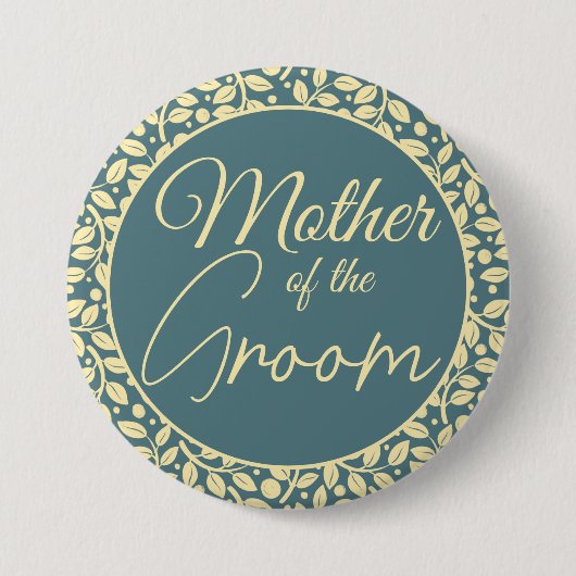 Elegant Blue and Cream Leaf Mother of the Groom Button (Vorderseite)
