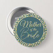 Elegant Blue and Cream Leaf Mutter der Braut Button (Vorne & Hinten)