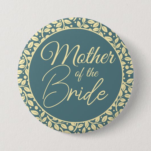 Elegant Blue and Cream Leaf Mutter der Braut Button (Vorderseite)