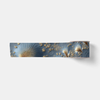 Elegant Blue and Gold Abstract Satin Ribbon Satinband