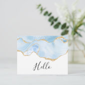 Elegant Blue and Gold Agate Border Hallo Postkarte (Stehend Vorderseite)
