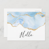 Elegant Blue and Gold Agate Border Hallo Postkarte (Vorne/Hinten)