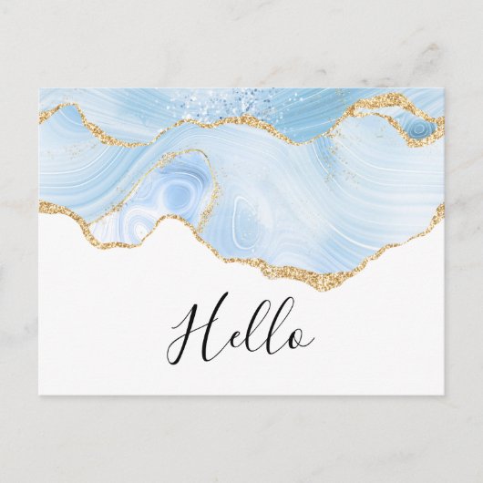 Elegant Blue and Gold Agate Border Hallo Postkarte (Vorderseite)