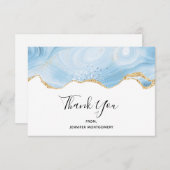 Elegant Blue and Gold Agate Border Vielen Dank Dankeskarte (Vorne/Hinten)