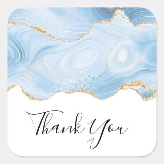 Elegant Blue and Gold Agate Border Vielen Dank Quadratischer Aufkleber (Vorderseite)