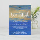 Elegant Blue and Gold Bar Mitzvah Einladung (Stehend Vorderseite)
