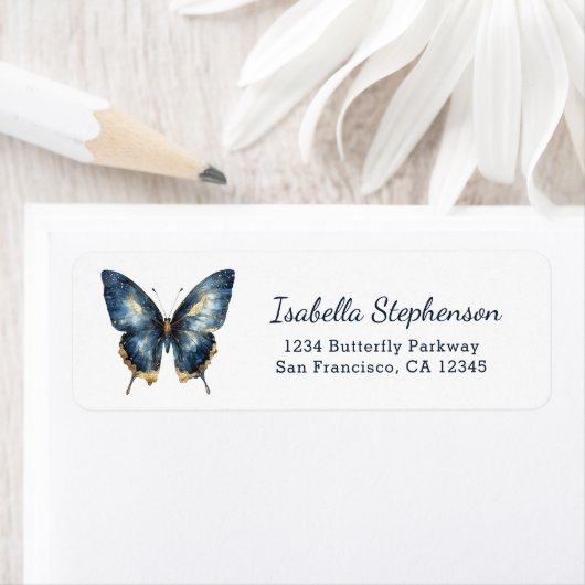 Elegant Blue and Gold Butterfly Return Address (Insitu)
