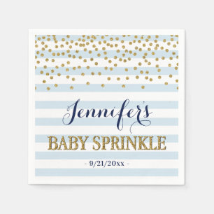 Elegant Blue and Gold Confetti Baby Boy Sprinkle Serviette