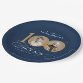Elegant Blue and Gold Custom Photo 100th Birthday Pappteller (Schrägansicht)