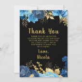 Elegant Blue and Gold Flowers Birthday Party Dankeskarte (Vorderseite)
