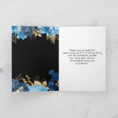 Elegant Blue and Gold Flowers Birthday Party Dankeskarte (Innenseite)