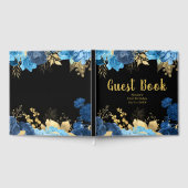 Elegant Blue and Gold Flowers Birthday Party Gästebuch (Voll)