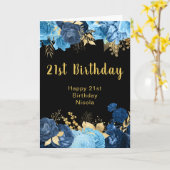 Elegant Blue and Gold Flowers Birthday Party Karte (Gelbe Blume)