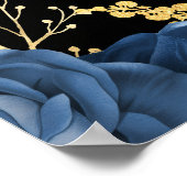 Elegant Blue and Gold Flowers Birthday Party Poster (Ecke)