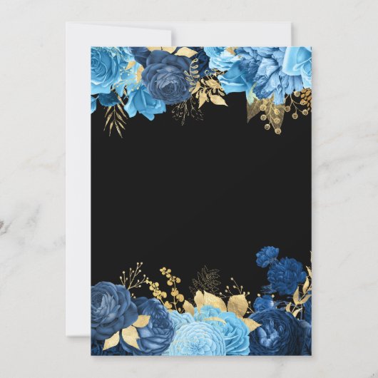 Elegant Blue and Gold Flowers Hanukkah Party Einladung (Rückseite)