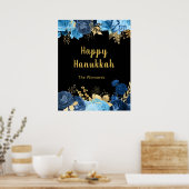Elegant Blue and Gold Flowers Hanukkah Party Poster (Küche)