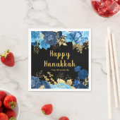 Elegant Blue and Gold Flowers Hanukkah Party Serviette (Beispiel)