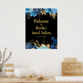 Elegant Blue and Gold Flowers Sweet Sixteen Poster (Küche)