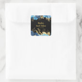 Elegant Blue and Gold Flowers Sweet Sixteen Quadratischer Aufkleber (Tasche)