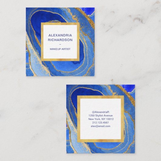 Elegant Blue and Gold Geode Quadratische Visitenkarte (Vorne/Hinten)