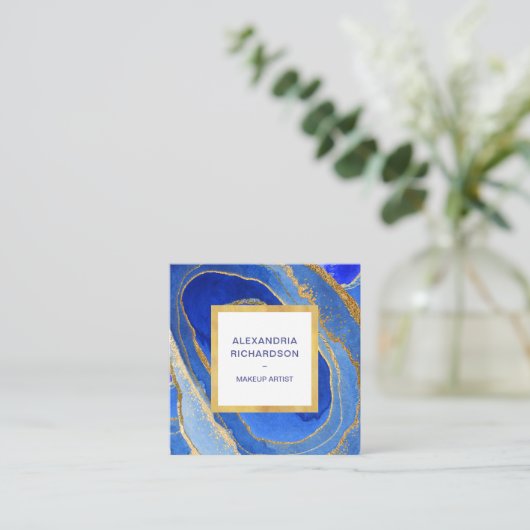 Elegant Blue and Gold Geode Quadratische Visitenkarte (Stehend Vorderseite)