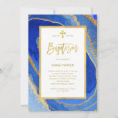 Elegant Blue and Gold Geode | Taufe Einladung (Vorderseite)