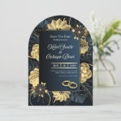 Elegant Blue and Gold Luxury Wedding Invitation Einladung (Stehend Vorderseite)