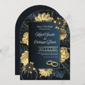 Elegant Blue and Gold Luxury Wedding Invitation Einladung (Vorne/Hinten)