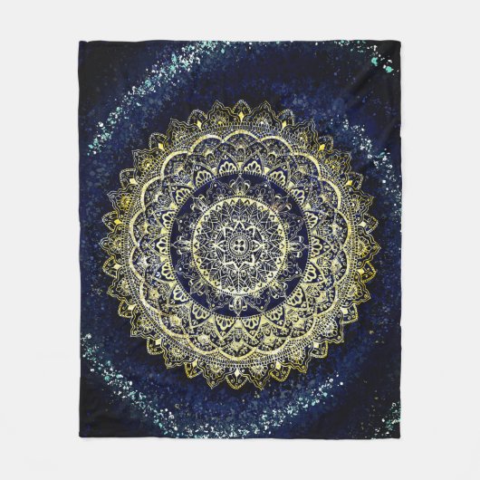 Elegant Blue and Gold Mandala Art Boho Beach Fleecedecke (Vorderseite)
