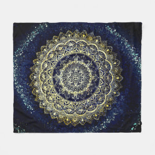 Elegant Blue and Gold Mandala Art Boho Beach Fleecedecke