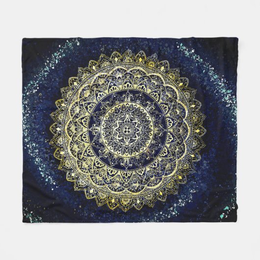 Elegant Blue and Gold Mandala Art Boho Beach Fleecedecke (Vorderseite (Horizontal))