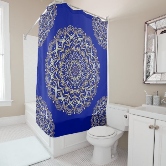 Elegant Blue and Gold Mandala Duschvorhang (Beispiel)