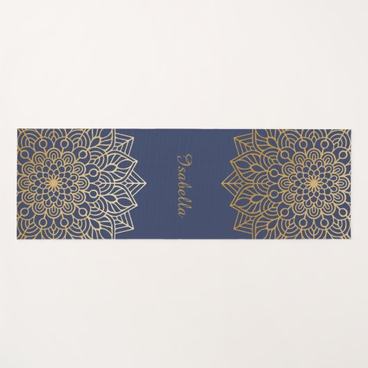 Elegant Blue and Gold Mandala Personalize Yogamatte (Vorderseite (Horizontal))