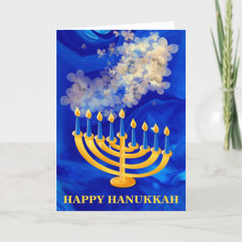 Elegant Blue and Gold Menorah Happy Hanukkah Feiertagskarte