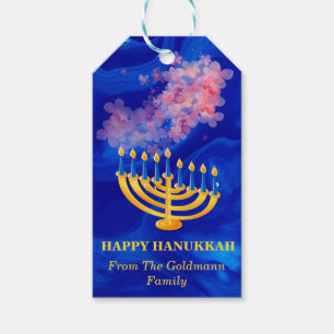 Elegant Blue and Gold Menorah Happy Hanukkah Geschenkanhänger