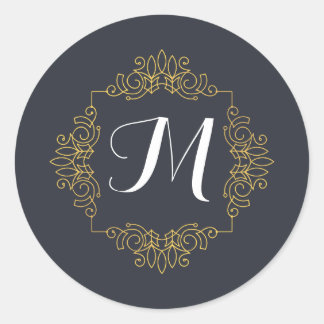 Elegant Blue and Gold Monogram | Geben Sie Ihre ei Runder Aufkleber